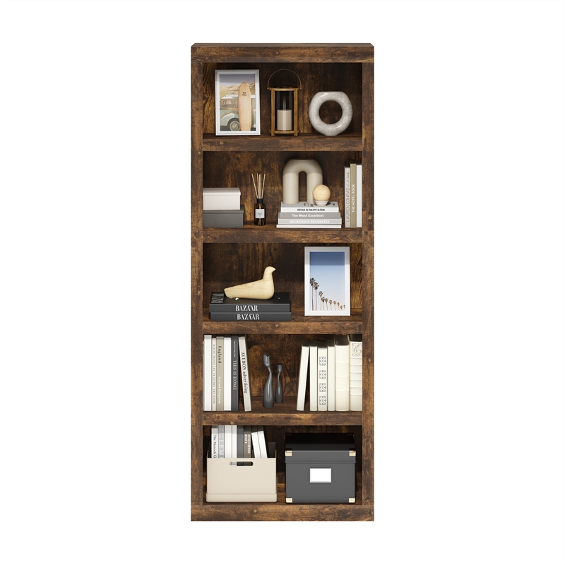 Pemberly Row Contemporary 5-Tier Open Shelf Bookcase in Amber Pine