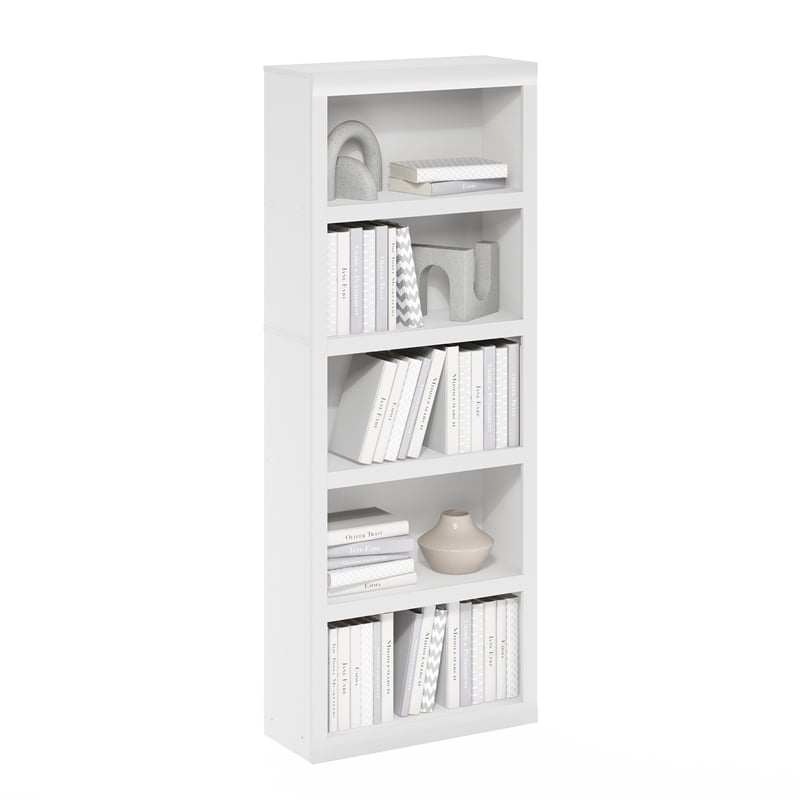 Pemberly Row Contemporary 5-Tier Open Shelf Bookcase in White
