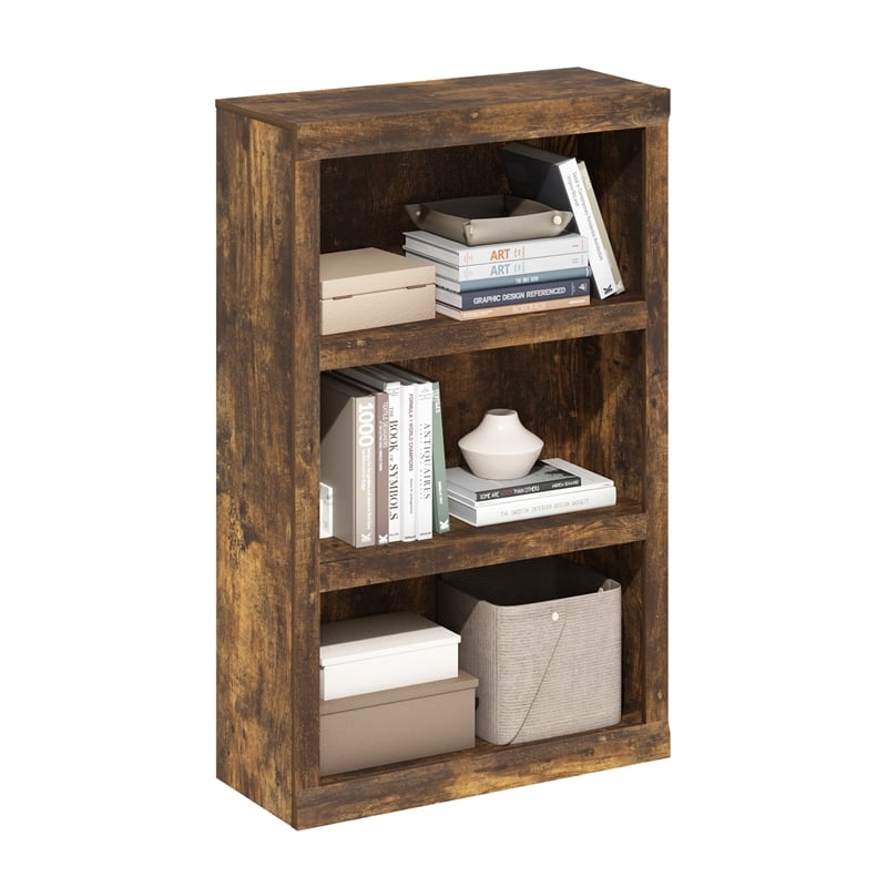 Pemberly Row Contemporary 3-Tier Open Shelf Bookcase in Amber Pine