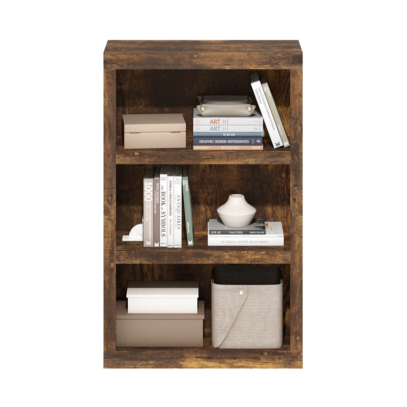 Pemberly Row Contemporary 3-Tier Open Shelf Bookcase in Amber Pine
