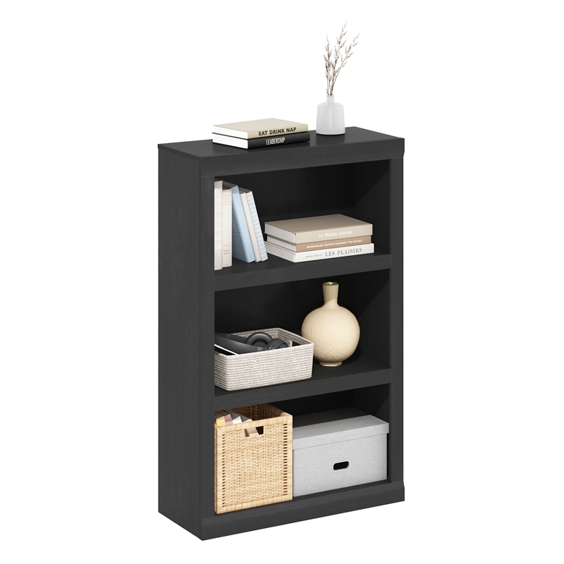 Pemberly Row Contemporary 3-Tier Open Shelf Bookcase in Blackwood