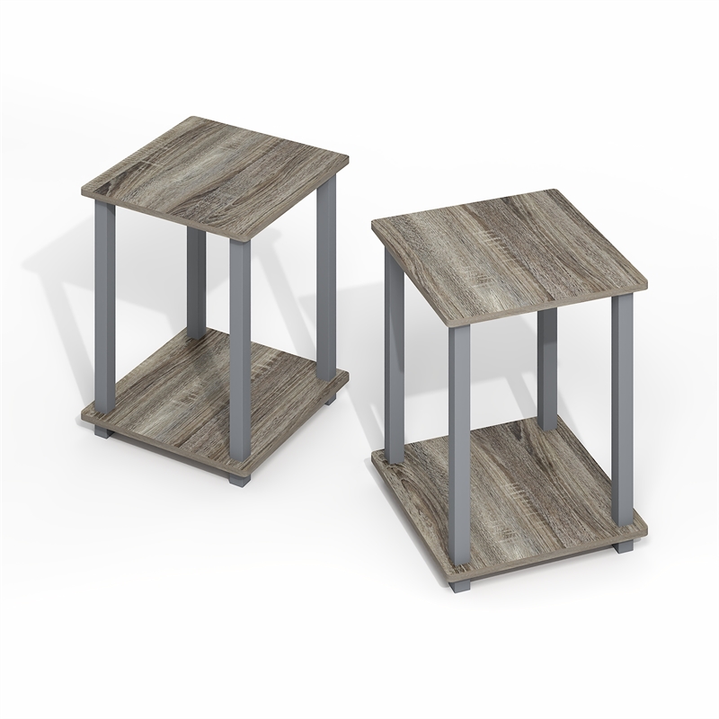 Pemberly Row Contemporary End Table in Set of Two in Gray Oak/Gray