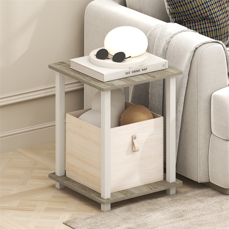 Pemberly Row Contemporary End Table in Set of Two in Light Oak/White