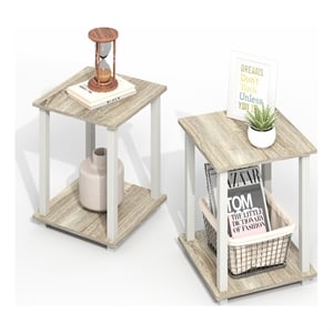 Pemberly Row Contemporary End Table in Set of Two in Light Oak/White