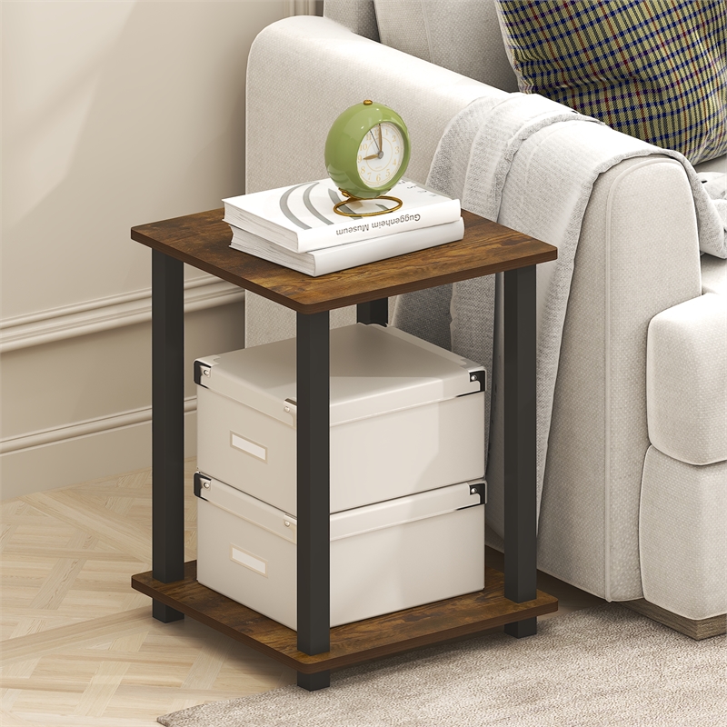 Pemberly Row Contemporary End Table in Set of Two in Amber Oak/Black