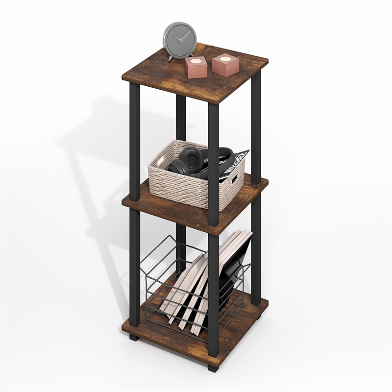Pemberly Row Contemporary End Table in Set of Two in Amber Oak/Black