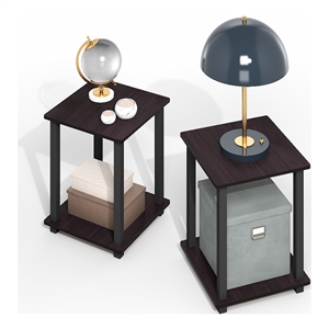 Pemberly Row Contemporary End Table in Set of Two in Dark Mocha