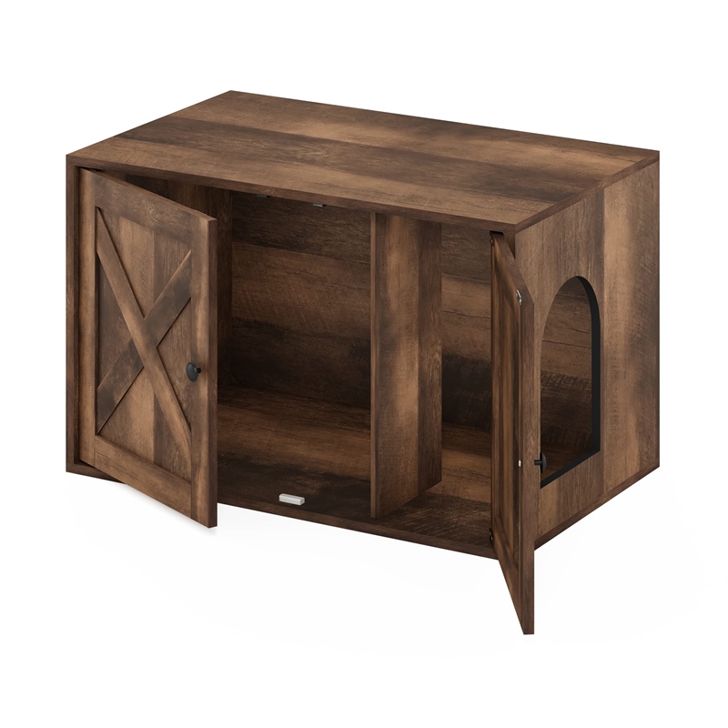 Pemberly Row Farmhouse Cat Litter Box Enclosure in Rustic Brown