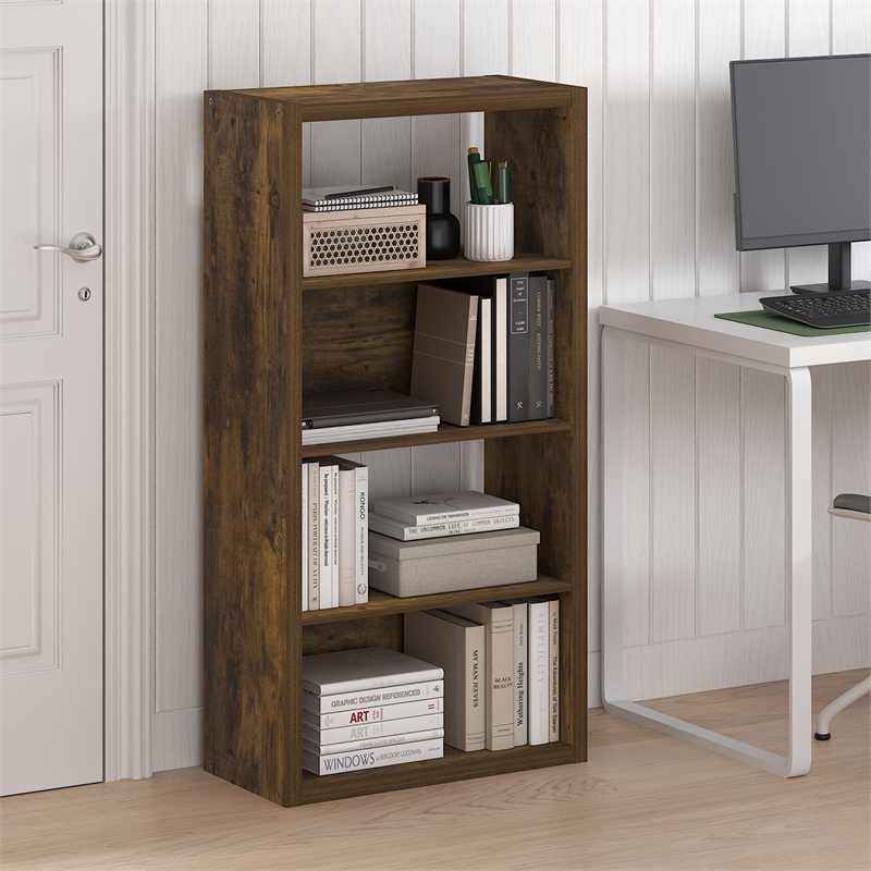 Pemberly Row 4-Tier Open Shelf Bookcase in Bookshelf in Amber Pine