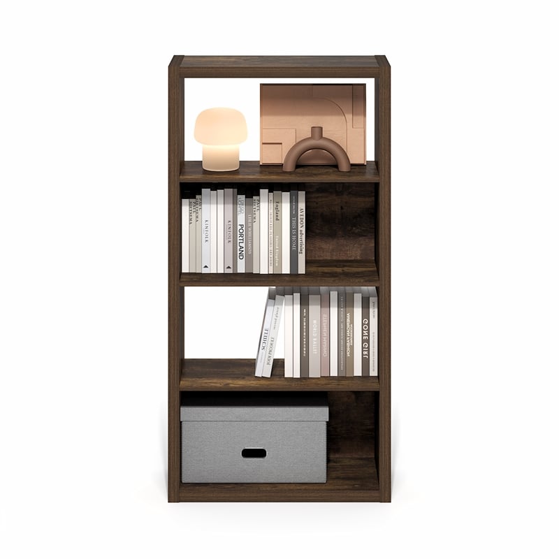 Pemberly Row 4-Tier Open Shelf Bookcase in Bookshelf in Amber Pine