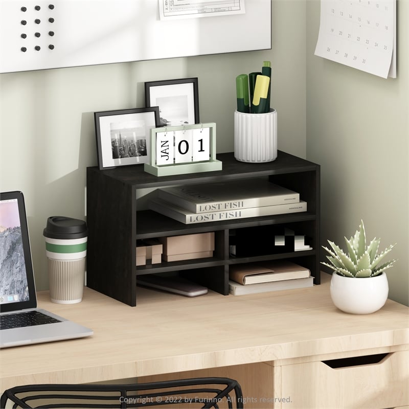 Pemberly Row Contemporary Desk Top Organizing Shelf Bookcase in Espresso