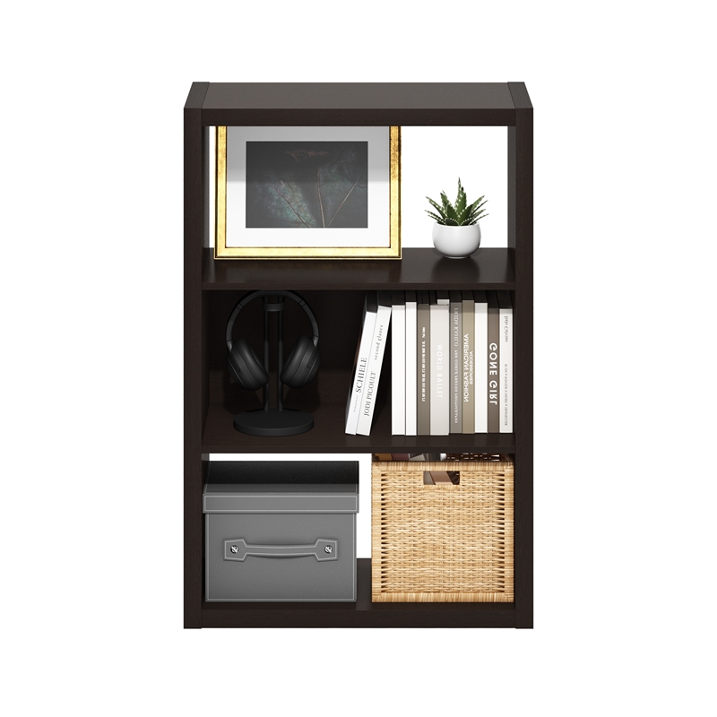 Pemberly Row 3-Tier Open Shelf Bookcase in Bookshelf in Dark Oak