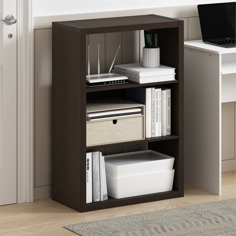 Pemberly Row 3-Tier Open Shelf Bookcase in Bookshelf in Dark Oak