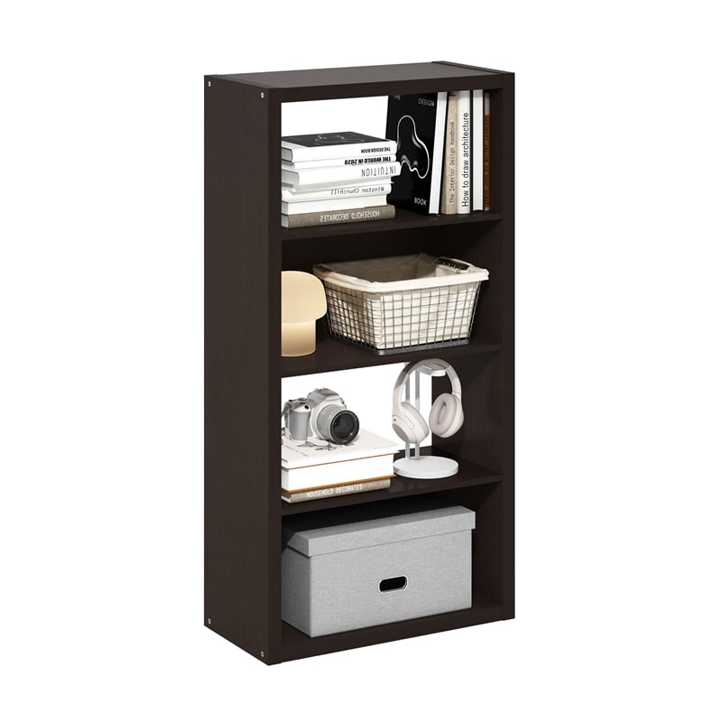 Pemberly Row 4-Tier Open Shelf Bookcase in Bookshelf in Dark Oak