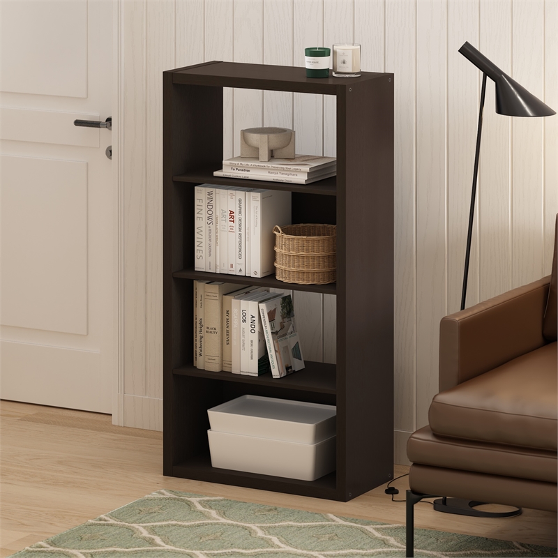 Pemberly Row 4-Tier Open Shelf Bookcase in Bookshelf in Dark Oak