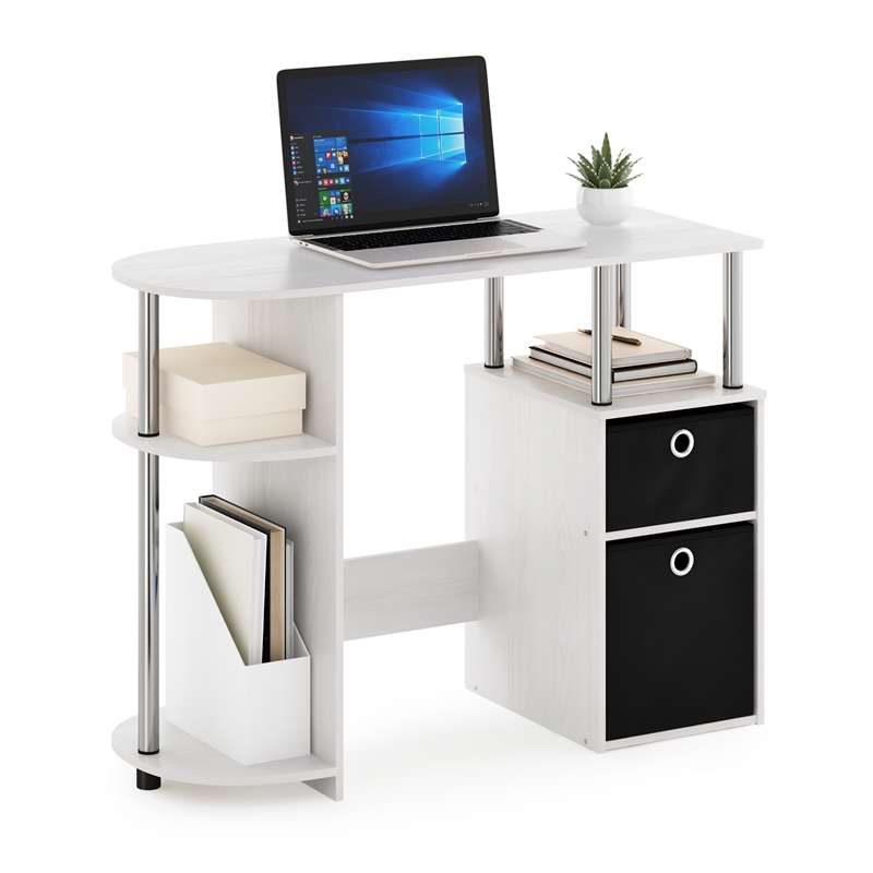 Pemberly Row Computer/Study Desk with Bin Stainless Steel Tubes