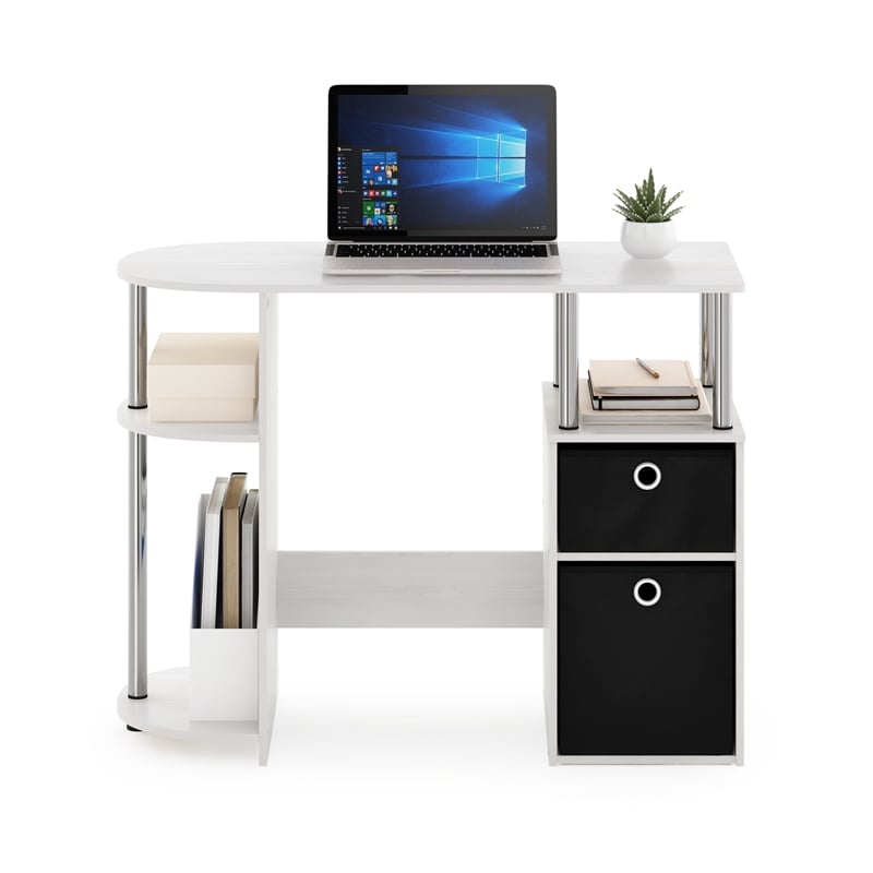 Pemberly Row Computer/Study Desk with Bin Stainless Steel Tubes