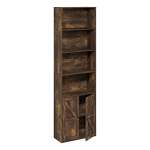 Pemberly Row Farmhouse 6-Shelf Display Bookcase with Doors in Amber Pine