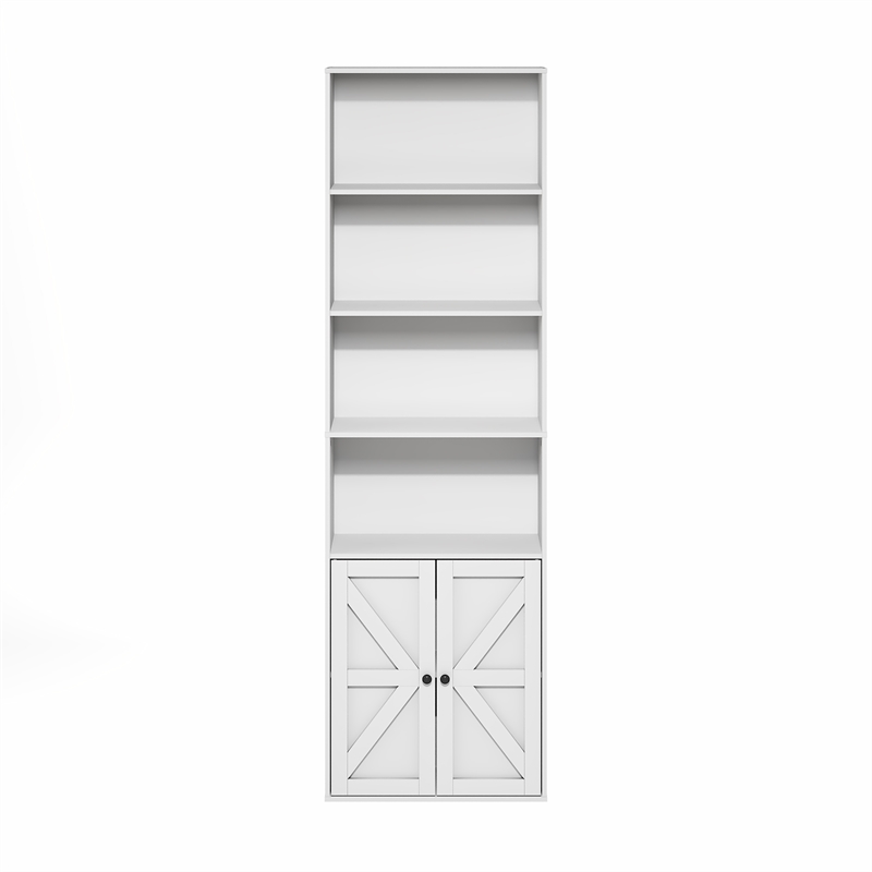 Pemberly Row Farmhouse 6-Shelf Display Bookcase with Doors in White