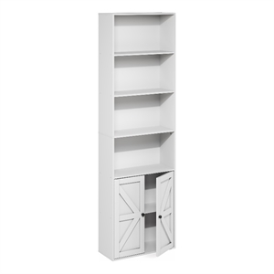 Pemberly Row Farmhouse 6-Shelf Display Bookcase with Doors in White