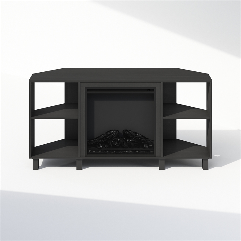Pemberly Row No Heat Decorative Electric Fireplace Corner TV Stand Americano