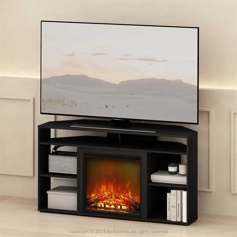 Pemberly Row No Heat Decorative Electric Fireplace Corner TV Stand Americano