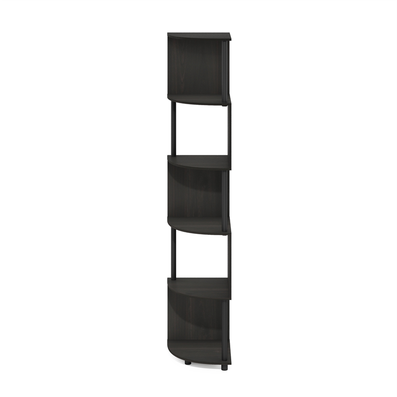 Pemberly Row 5-Tier Zigzag Corner Shelf Bookcase in Bookshelf in Espresso/Black
