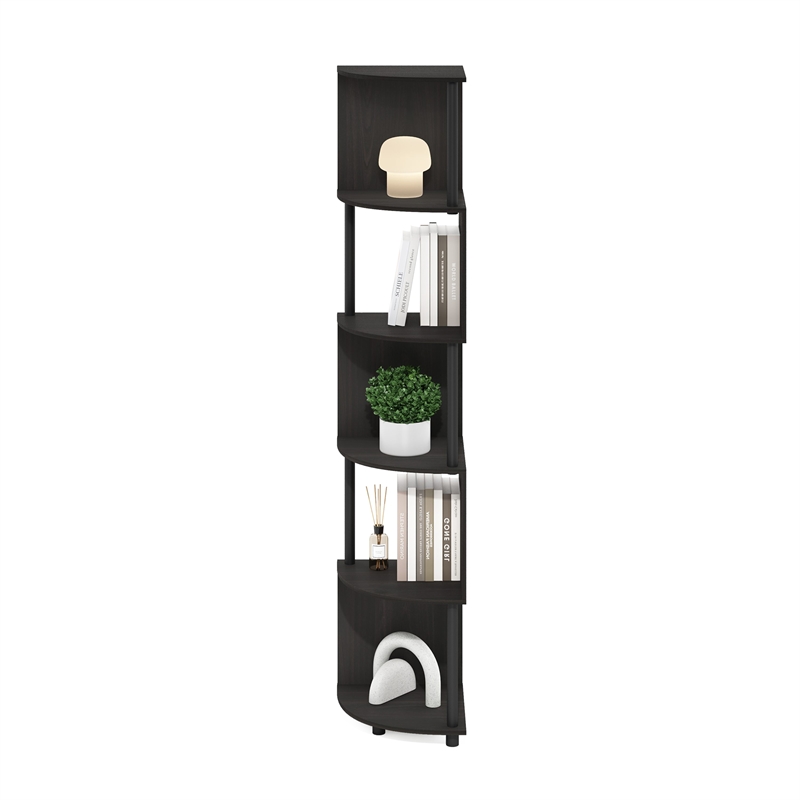 Pemberly Row 5-Tier Zigzag Corner Shelf Bookcase in Bookshelf in Espresso/Black
