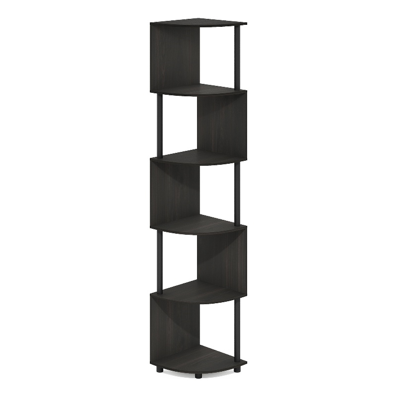 Pemberly Row 5-Tier Zigzag Corner Shelf Bookcase in Bookshelf in Espresso/Black