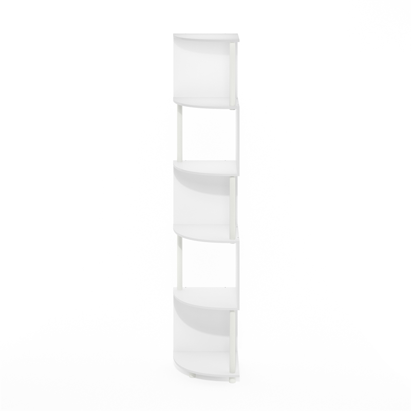 Pemberly Row 5-Tier Zigzag Corner Shelf Bookcase in Bookshelf in White