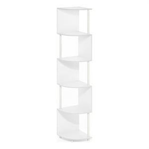 Pemberly Row 5-Tier Zigzag Corner Shelf Bookcase in Bookshelf in White