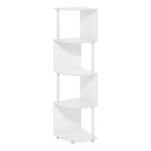 Pemberly Row 4-Tier Zigzag Corner Shelf Bookcase in Bookshelf in White