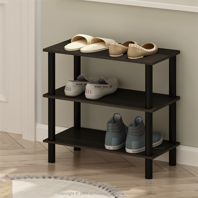Pemberly Row Turn-N-Tube 3-Tier Freestanding Shoe Rack Storage Espresso/Black