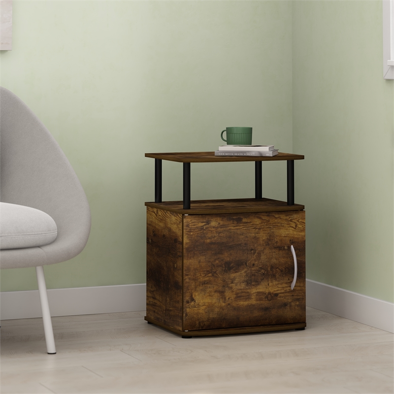 Pemberly Row Contemporary End Table in Amber Pine/Black Finish