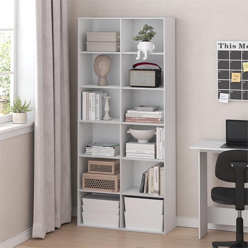 Pemberly Row Contemporary 12-Cube Open Shelf 12x32x71-inches in White