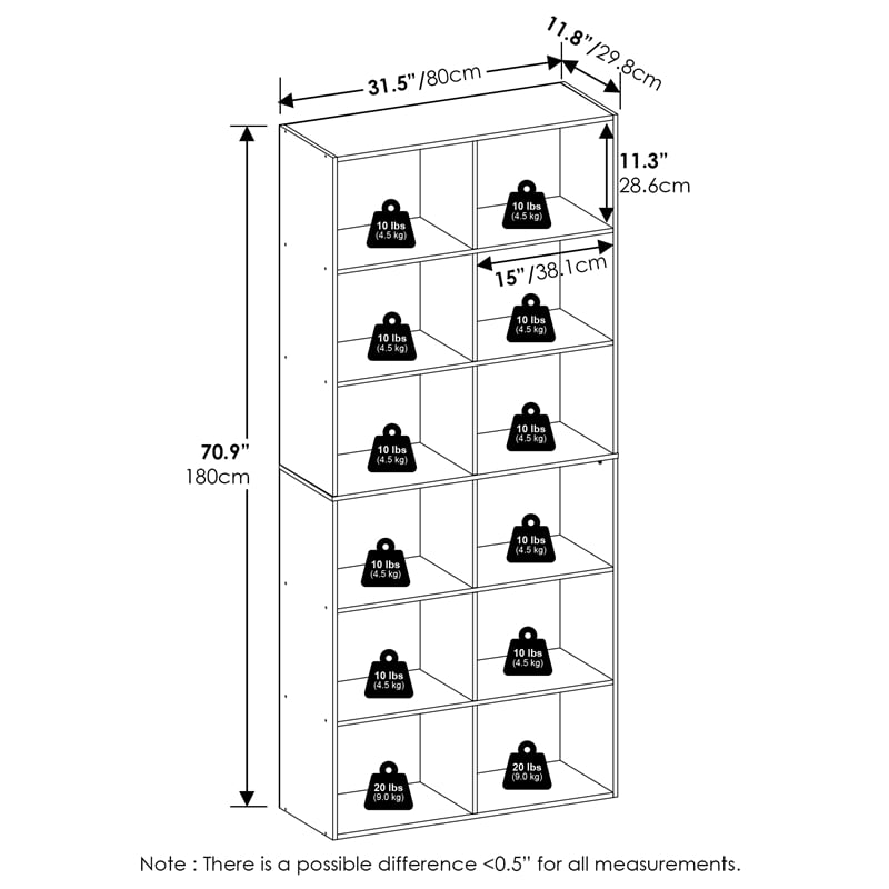 Pemberly Row Contemporary 12-Cube Open Shelf 12x32x71-inches in White
