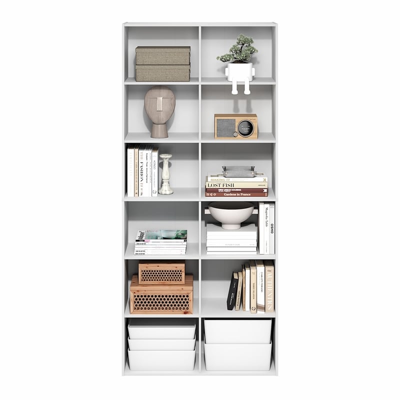 Pemberly Row Contemporary 12-Cube Open Shelf 12x32x71-inches in White