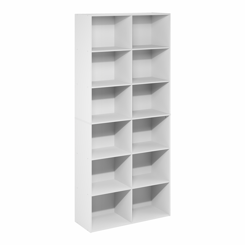 Pemberly Row Contemporary 12-Cube Open Shelf 12x32x71-inches in White