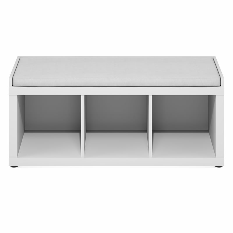 Pemberly Row 3-Cube Storage Bench with Comfy Cushion in White