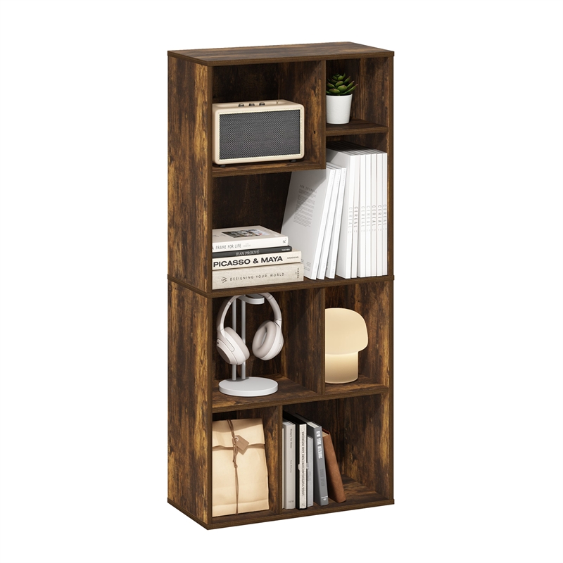 Pemberly Row 7-Cube Irregular Cubes Storage Bookcase/Bookshelf Amber Pine