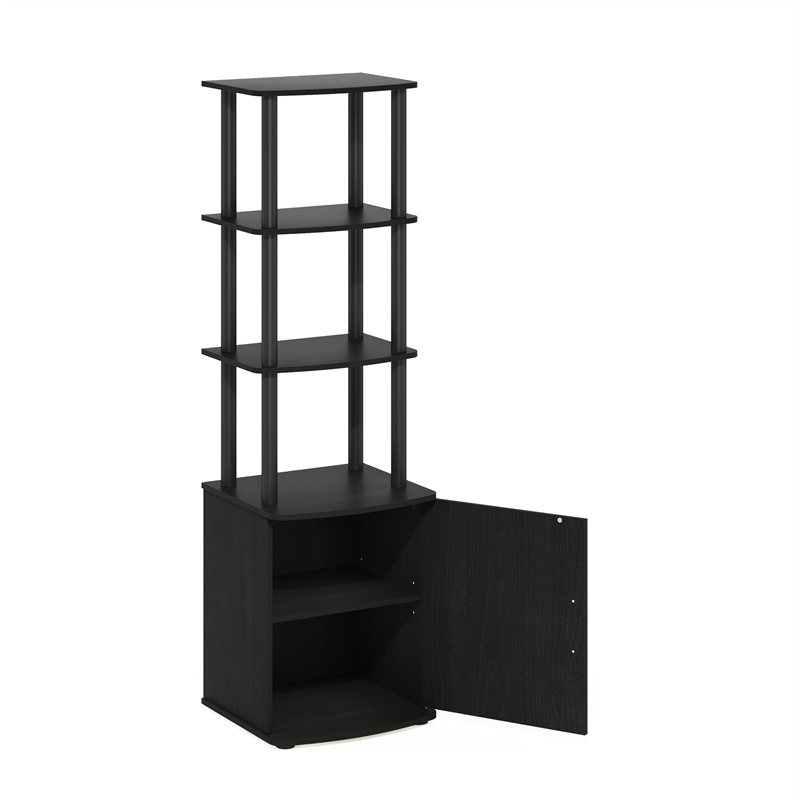 Pemberly Row Turn-N-Tube 3-Tier Tall TV Entertainment Side Table Blackwood/Black