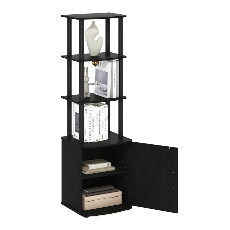 Pemberly Row Turn-N-Tube 3-Tier Tall TV Entertainment Side Table Blackwood/Black