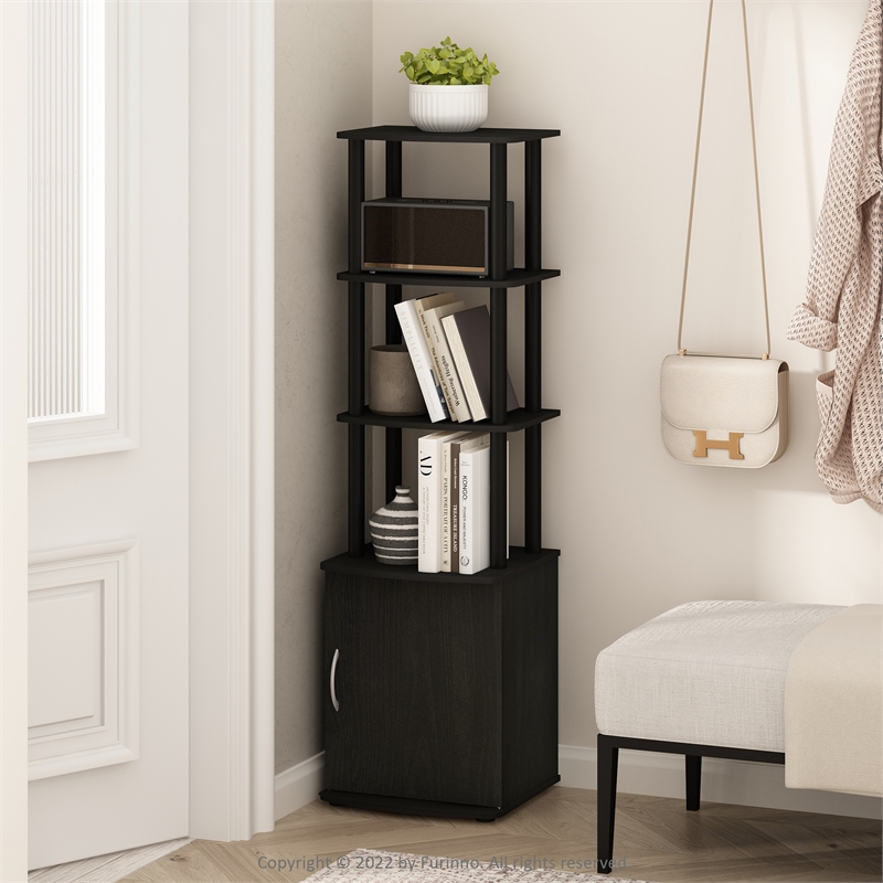 Pemberly Row Turn-N-Tube 3-Tier Tall TV Entertainment Side Table Blackwood/Black
