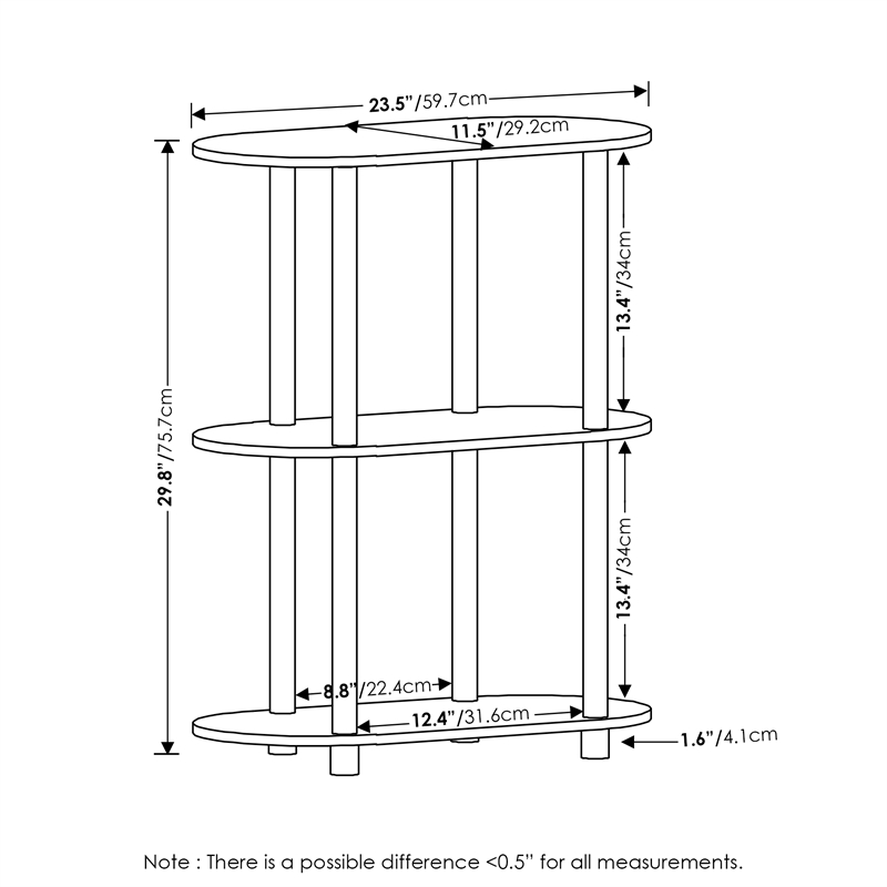 Pemberly Row Turn-N-Tube 3-Tier Modern Oval Side Display White/Virgin White
