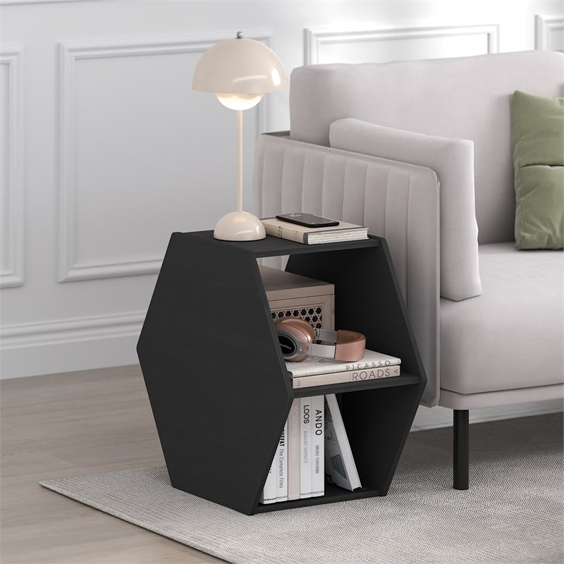 Pemberly Row Modern Hexagonal Coffee Table with Open Storage in Americano
