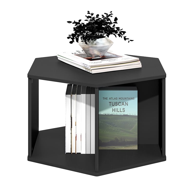 Pemberly Row Modern Hexagonal Coffee Table with Open Storage in Americano