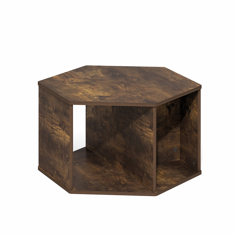 Pemberly Row Modern Hexagonal Coffee Table with Open Storage in Amber Pine