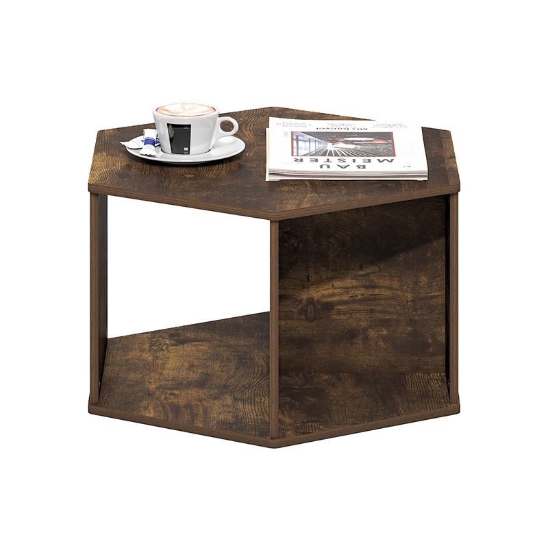 Pemberly Row Modern Hexagonal Coffee Table with Open Storage in Amber Pine