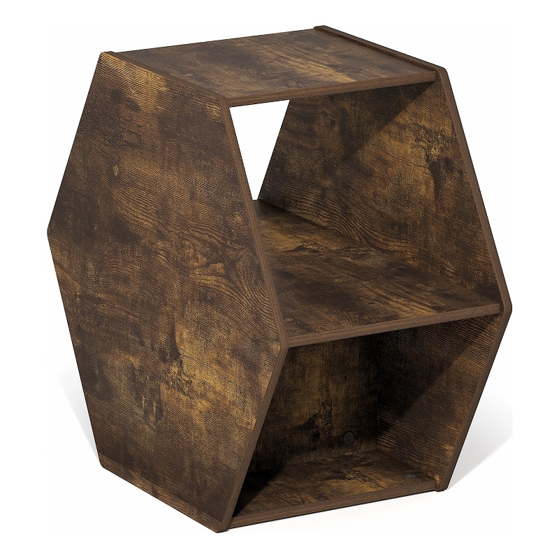 Pemberly Row Modern Hexagonal Coffee Table with Open Storage in Amber Pine