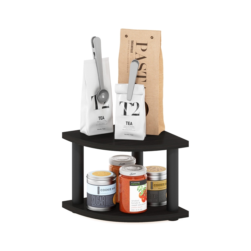 Pemberly Row 2-Tier Corner Countertop Organizer Shelf in Espresso/Black